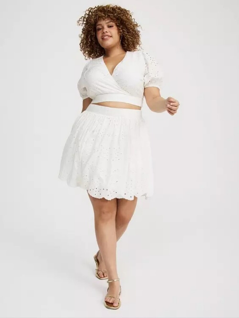 White Eyelet Circle Skirt with Elastic Waist - Women